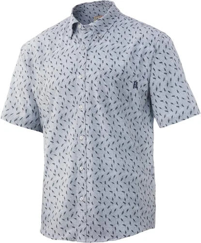 Vista 30 de HUK Camisa Kc Scott estampada Kona, camisa de rendimiento con botones de manga larga para hombre Fish Chaos - Blanco