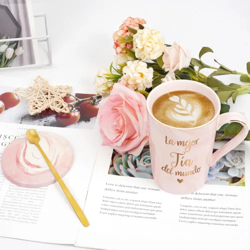 Vista 9 de Maustic Best Aunt Gifts - Taza de café La Mejor Tia Del Mundo, regalos de sobrina sobrino en español, Navidad, Día de la Madre, regalo para tia, 14