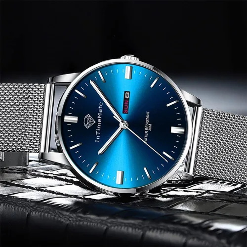 Vista 3 de INTIMEMATE Reloj de pulsera para hombre, de lujo, con diamantes de lujo, con calendario, vestido de negocios, reloj brillante para hombre