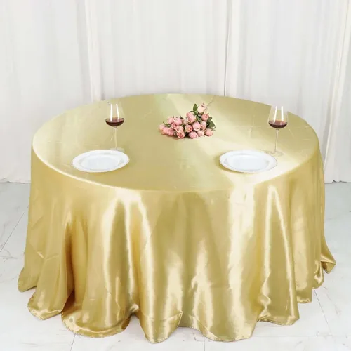 Vista 9 de Tableclothsfactory Mantel redondo de satén sin costuras color champán de 132