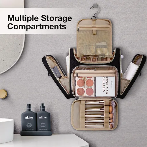 Vista 2 de BAGSMART - Estuche de viaje para artículos de aseo personal para mujeres, neceser impermeable para cosméticos y maquillaje, organizador de viaje