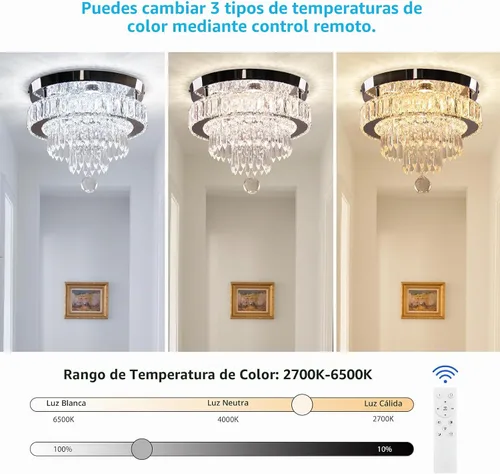 Vista 4 de Lámpara de Araña de Cristal Regulable de 11.8", Luz de Techo de Cristal, Lámparas de Araña Modernas de Montaje al Ras, Lámpara de Techo para 11.8
