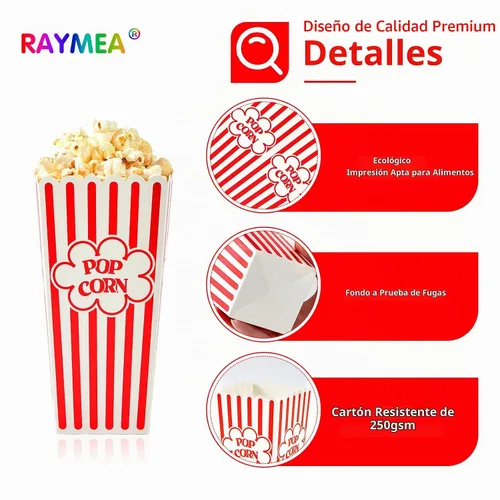 Vista 4 de Contenedores desechables de 46 onzas de cartón a rayas rojas y blancas para noche de cine (paquete de 12)