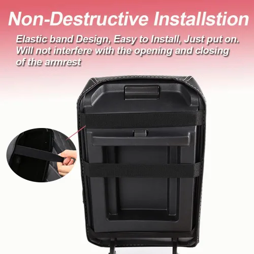 Vista 6 de Funda para el reposabrazos de la consola central, de piel, antiarañazos, de protección, accesorios de decoración interior, para Tesla Model 3 Negro