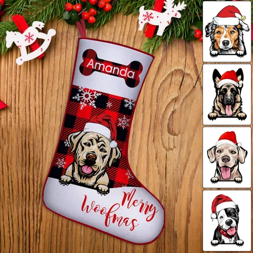 Vista 25 de Medias de Navidad de raza de perro personalizadas con texto de nombre, regalos de decoración de calcetines de Navidad personalizados para perros