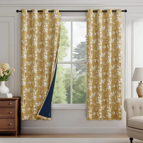 Vista 22 de FMFUNCTEX Grey Blackout Floral Curtains, Bedroom, 100X84 Inches, 1 Panel Gris Floral