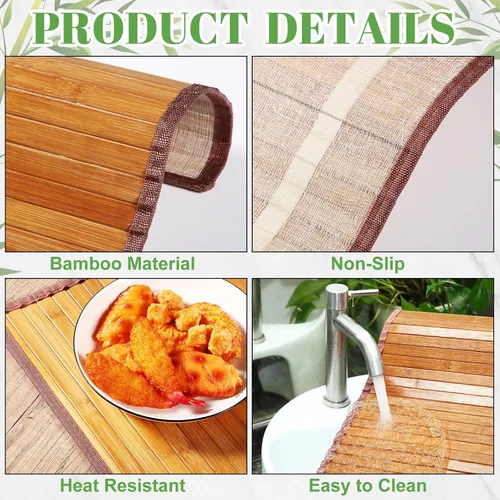 Vista 3 de Hushee 8 manteles individuales de bambú para mesa de comedor, lavables, resistentes al calor, manteles individuales de bambú para comedor y mesa