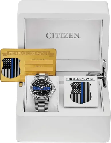Vista 4 de Citizen Señoras delgada línea azul multifunción dial cristal reloj de mujer FD2041-54E, plateado, Reloj de mujer Citizen Thin Blue Line