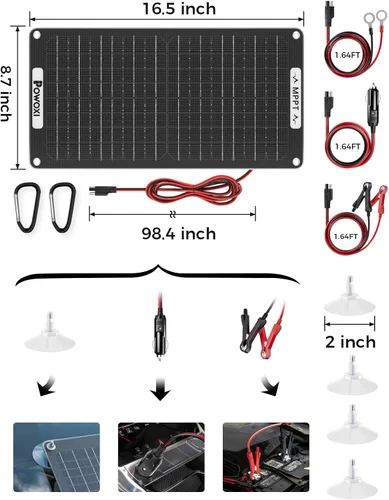 Vista 7 de POWOXI Cargador de Batería Solar de 15W: Mantenedor de Goteo de Batería de Coche Solar de 12V - con Controlador MPPT de Parámetros Ajustables