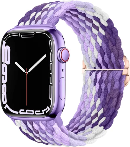 Vista 10 de Qimela - Correa elástica Solo Loop compatible con Apple Watch de 49 mm, 46 mm, 45 mm, 44 mm, 42 mm, 41 mm, 40 mm y 38 mm, correa trenzada Verde