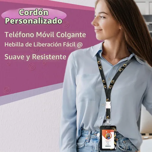 Vista 4 de Soporte para tarjetas de identificación con cordón, soporte retráctil para tarjetas de identificación, correa desmontable para el cuello con carrete