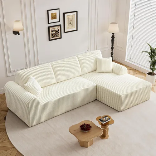 Vista 48 de Sofás seccionales sin hueso en forma de L de 104 pulgadas para sala de estar, cómodo sofá de pana con diván y portavasos, reposabrazos ancho