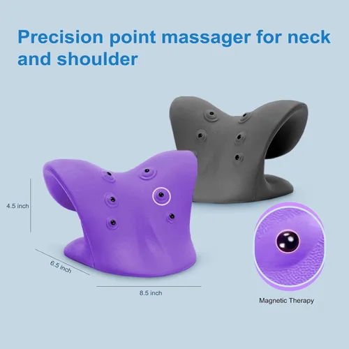Vista 5 de Estirador de cuello con terapia magnética de acupresión para aliviar el dolor, relajante de cuello y hombros, almohada quiropráctica, restaurar