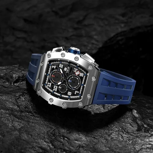Vista 5 de Relojes Tonneau de lujo para hombre 5 ATM impermeable cuadrado cronógrafo analógico para hombre trabajo deporte moda elegante negocios minimalista