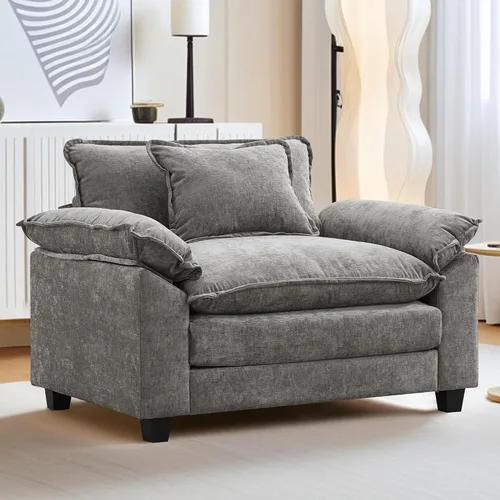 Vista 53 de URRED - Sofá seccional modular tipo nube, cómodo sofá cama de chenilla moderna con asientos profundos y otomán/almohadas para sala de estar