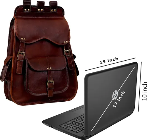 Vista 7 de cuero Mochila de cuero para computadora portátil para hombres y mujeres mejor mochila vintage mochila de viaje multi bolsillo mochila, Marrón, Glb 27