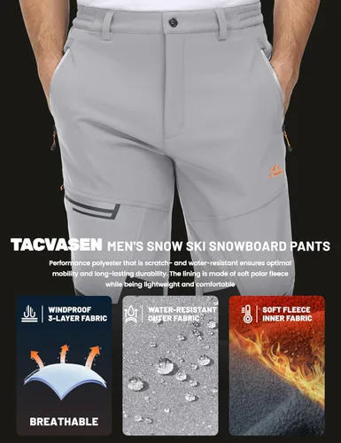 Vista 4 de TACVASEN Pantalones de esquí de nieve para hombre, pantalones de snowboard resistentes al agua, pantalones de senderismo con forro polar