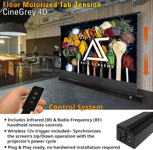 Vista 7 de Akia Screens AK-FMT101UH2-C4D-X - Pantalla de proyector de suelo de 101 pulgadas motorizada con control remoto, pantalla de proyector ALR que
