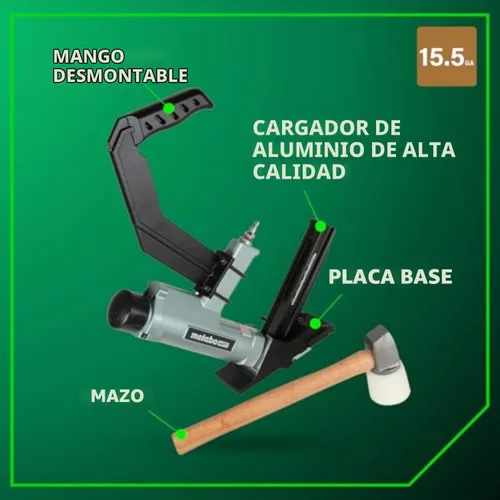 Vista 5 de Metabo HPT Engrapadora para pisos, Clavadoras neumáticas de preferencia profesional en herramientas para pisos, Grapadora neumática con mango