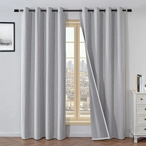 Vista 22 de Cortinas 100% opacas para sala de estar, juego de 2 paneles de 96 pulgadas, bloqueo de luz, pestaña trasera y bolsillo para barra, cortinas
