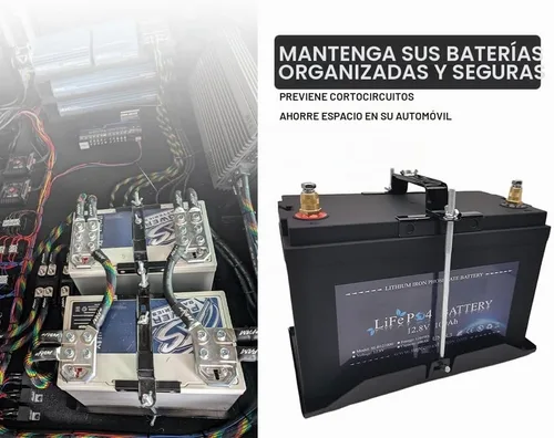 Vista 3 de Kit de sujeción de batería THEPRO, soporte de batería de acero resistente a la corrosión con abrazadera ajustable para coche, barco, marino