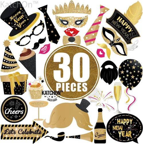 Vista 2 de KatchOn, Accesorios para cabina de fotos de Año Nuevo con purpurina 2026 – Paquete de 30 Accesorios para cabina de fotos de Nochevieja 2026