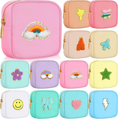 Vista 8 de Sumind Bolsa de maquillaje de parches de preppy a granel, bonita bolsa de regalo, bolsa de nailon para viajes, artículos de aseo cosméticos