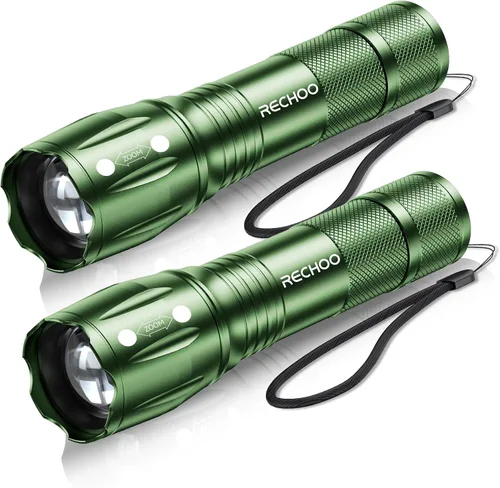 Vista 10 de RECHOO Paquete de 2 linternas LED rojas, linternas tácticas de alto lúmenes con 3 modos, linterna pequeña de bolsillo, linternas impermeables