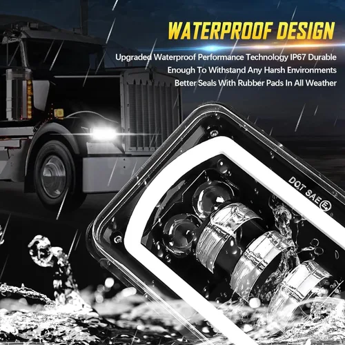 Vista 5 de Faros delanteros LED de 4x6 pulgadas homologados por DOT H4651 H4652 H4656 Reemplazo Compatible con Peterbilt 379, Kenworth, Freightinger, Probe