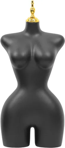 Vista 5 de Torso de maniquí femenino con altura ajustable y base de metal para exhibición de ropa en tienda minorista (Negro, L)