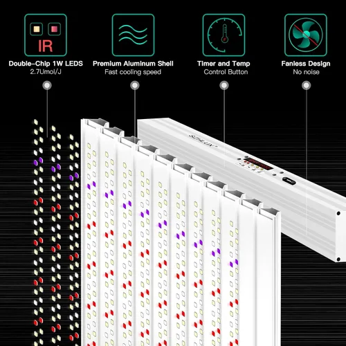 Vista 4 de SZHLUX - Luz LED de cultivo de 500W, 4x4/5x5 pies, con temporizador y control de temperatura, lámpara de cultivo de espectro completo con 1056