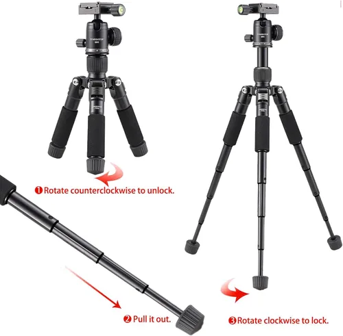 Vista 7 de Trípode de mesa de aleación de aluminio con cabeza de bola de metal, trípode de viaje de aluminio DSLR de 20 pulgadas con cabezal de bola de 360