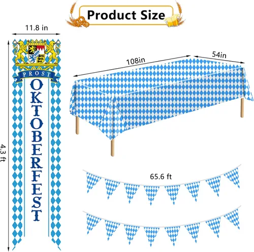 Vista 2 de Kit de decoración de Oktoberfest, suministros de fiesta alemana, pancarta de bandera de Oktoberfest, decoración de mantel, accesorios de fiesta
