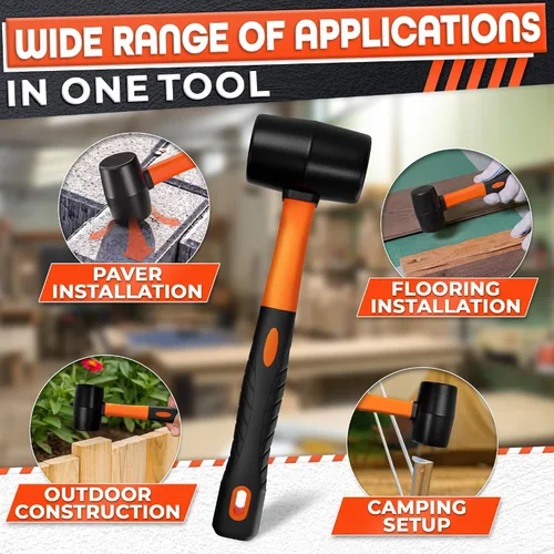 Vista 5 de Rubber Mallet Hammer 8 Oz, Soft Face Non-Marring Head (Orange)