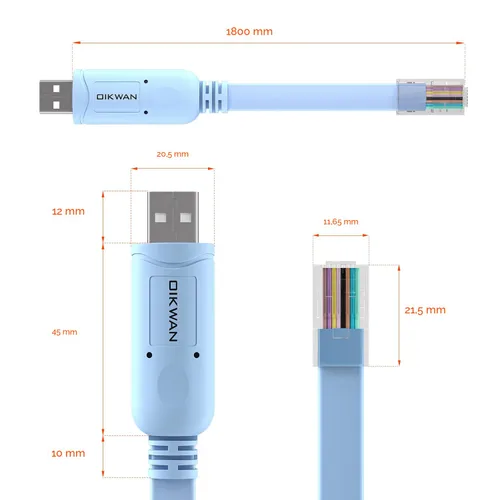 Vista 9 de Cable de consola USB, cable de consola USB a RJ45 para routers/AP de Cisco, router/switch para Windows, Mac, Linux (1.8m, azul)