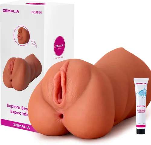 Vista 9 de ZEMALIA - Masturbador masculino 3 en 1, vagina de bolsillo con boca realista, vagina texturizada y ano apretado. Juguete para sexo oral, bombeo