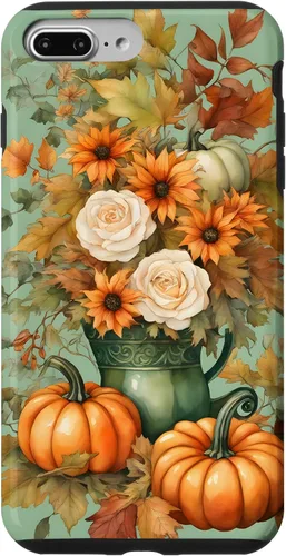 Vista 12 de Vintage Autumn Flower Fall Pumpkin Teal Case for iPhone 17