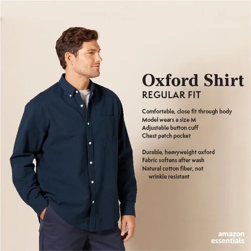 Vista 2 de Camisa Tienda Essentials de tela oxford, de manga larga, ajuste regular, con bolsillo, para hombre