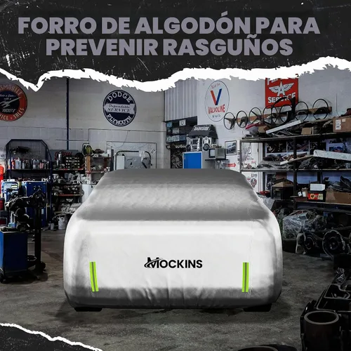 Vista 9 de Mockins - Funda para automóvil de poliéster plateado 190T, para todo tipo de clima, transpirable e impermeable, protegerá tu vehículo contra