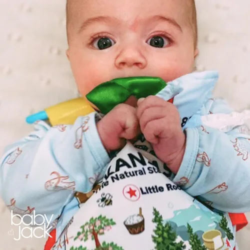 Vista 7 de Baby Jack & Co - Cochecito de juguete para bebés de 8 x 8 pulgadas con etiqueta del estado de Arkansas, juguetes arrugados para desarrollar cinco
