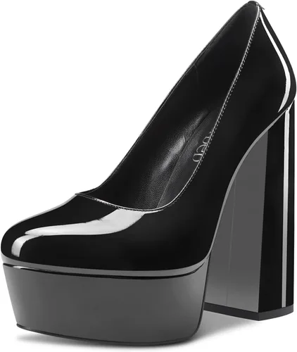 Vista 49 de TNYNFBEB Zapatos de tacón de plataforma alta para mujer, con puntera redonda, sin cordones, básicas, clásicas, de 5.5 pulgadas