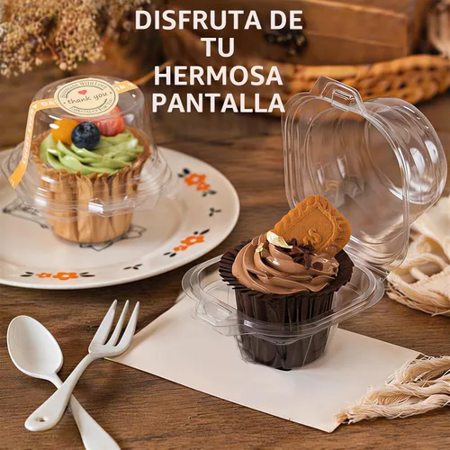 Vista 8 de Paquete de 100 recipientes individuales para cupcakes con calcomanías, cajas individuales de plástico transparente para cupcakes con tapas