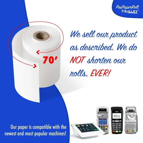 Vista 4 de 50 rollos de papel térmico de 2 1/4 pulgadas por 70 pies Verifone VX520 First Data FD400 Nurit 8000 8020 STP103 (48 gm)
