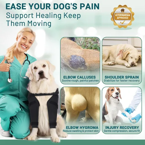 Vista 3 de Protector de codo para perro, mangas para patas de perro antilamidas para higroma, callos y alivio de la artritis, almohadillas ajustables