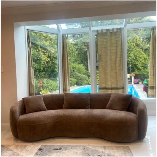 Vista 27 de KEVINSPACE Sofá curvo de 101 pulgadas, 4 asientos, moderno sofá de tela boucle de lujo, sofás de respaldo curvado de mediados de siglo, moderno