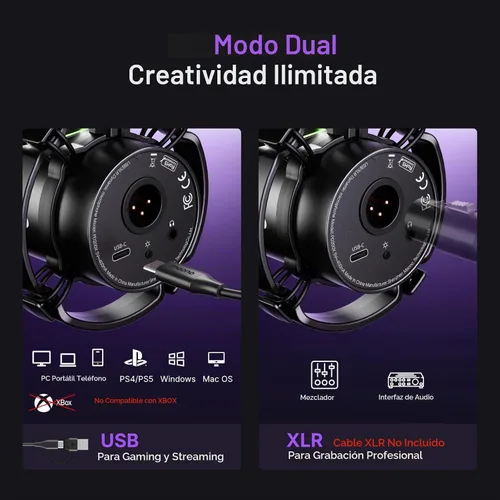 Vista 6 de MAONO Kit de micrófono dinámico XLR/USB, paquete de micrófono RGB para juegos para podcast Studio Streaming Grabación Vocal PD200X+BA92 Negro
