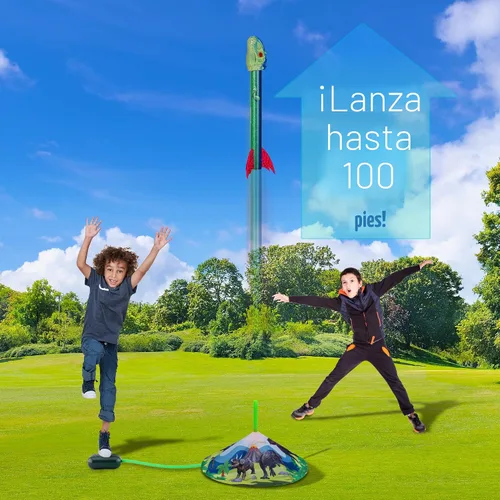Vista 2 de Gizzjoy Lanzador de cohetes de juguete de dinosaurio para niños, lanza hasta 100 pies, 4 cohetes, juguetes exteriores para niños, juguetes