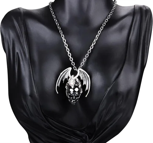 Vista 7 de Skullis Necklace of Gemstone&925 Sterling Silver Carved Crystal Draon Skull Pendant with Sterling Silver Chain, for Men and Women, Skull Jewelry