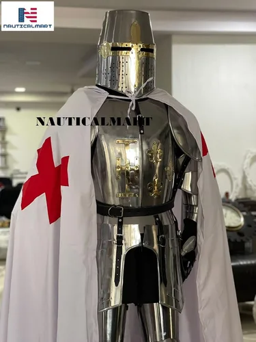 Vista 6 de Traje completo de armadura medieval con túnica LARP para Halloween