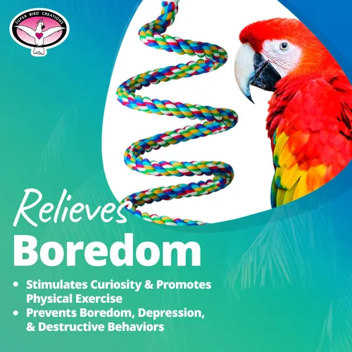 Vista 6 de Super Bird Creations - SB326 Juguete Bungee de pájaro grande a XL - Percha de cuerda para Amazonas, grises africanos, cacatúas, loros - Perca